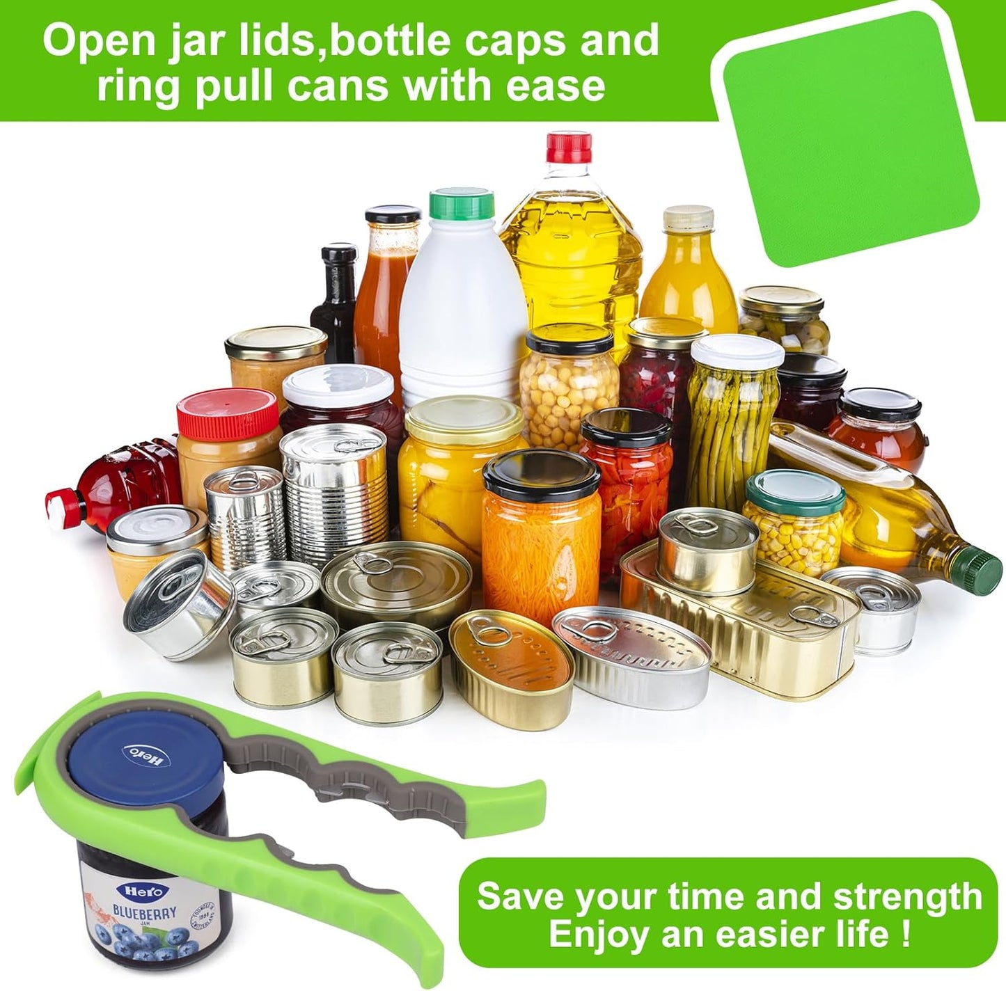 Jar Opener Multifunction Adjustable for 1-4 inches Bottle Can, Stainless Steel Lids Off Jar Opener. Fit Seniors, Arthritis, Women, Chilren, Weak Hands