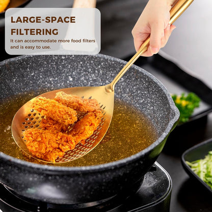 Snailhouse Slotted Skimmer Spoon, Stainless Steel Pasta Noodle Fryer Spider Strainer Scoop Ladle Spoon with Handle for Cooking Frying, Gold