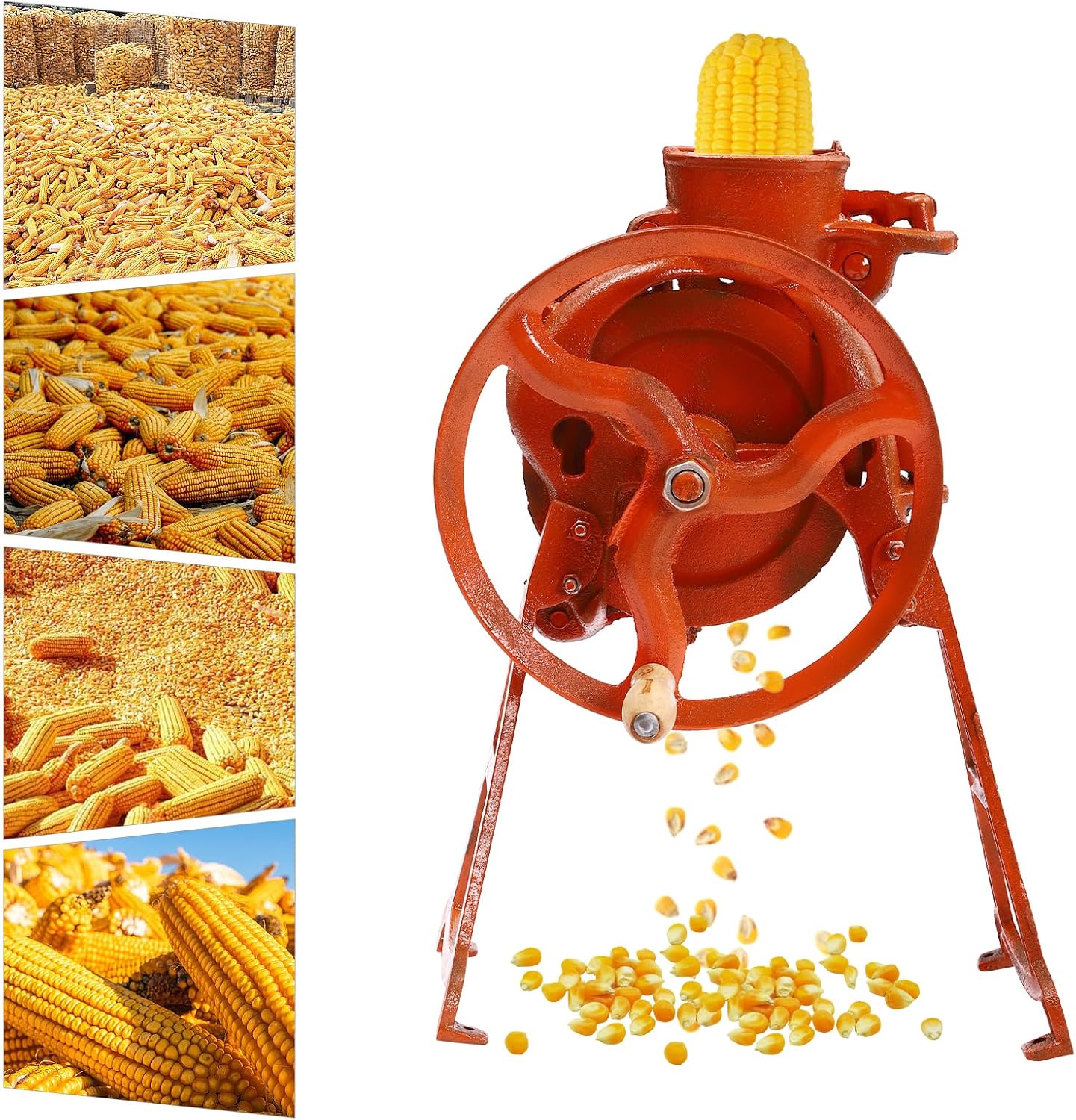 Corn Sheller Hand Crank, 2-In-1 Heavy Duty Shelling Machine, Manual Quick Corn Cob Stripper Tool For Small Farm And Household Usage. (Orange)