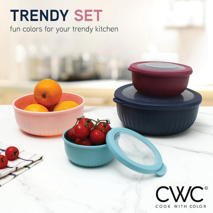 COOK WITH COLOR Prep Bowls with Lids- Wide and Deep Nesting Plastic Small Mixing Bowl Set with Lids, 8 Piece Set - Wide Bowls, Blue