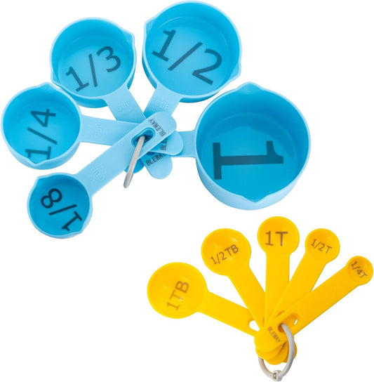 Easy to Read Measuring Cups & Spoons Set for Visually Impaired, Stackable Cups and Spoons, Nesting Measure Cups