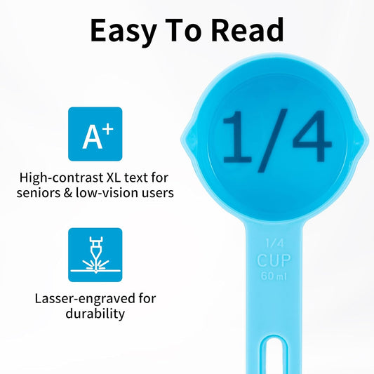 Easy to Read Measuring Cups & Spoons Set for Visually Impaired, Stackable Cups and Spoons, Nesting Measure Cups