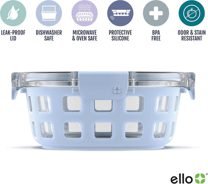 Ello DuraGlass Food Storage Glass Lunch Bowl - Meal Prep Container with Silicone Sleeve and Airtight Lid, 5 Cup, Yucca