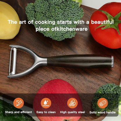 Serrated Blade Premium I Type 304 Stainless Steel Multifunctional Kitchen Peeler Real Wood Handle Ultra Sharp Blade Vegetable Potato Apple（Agarwood）