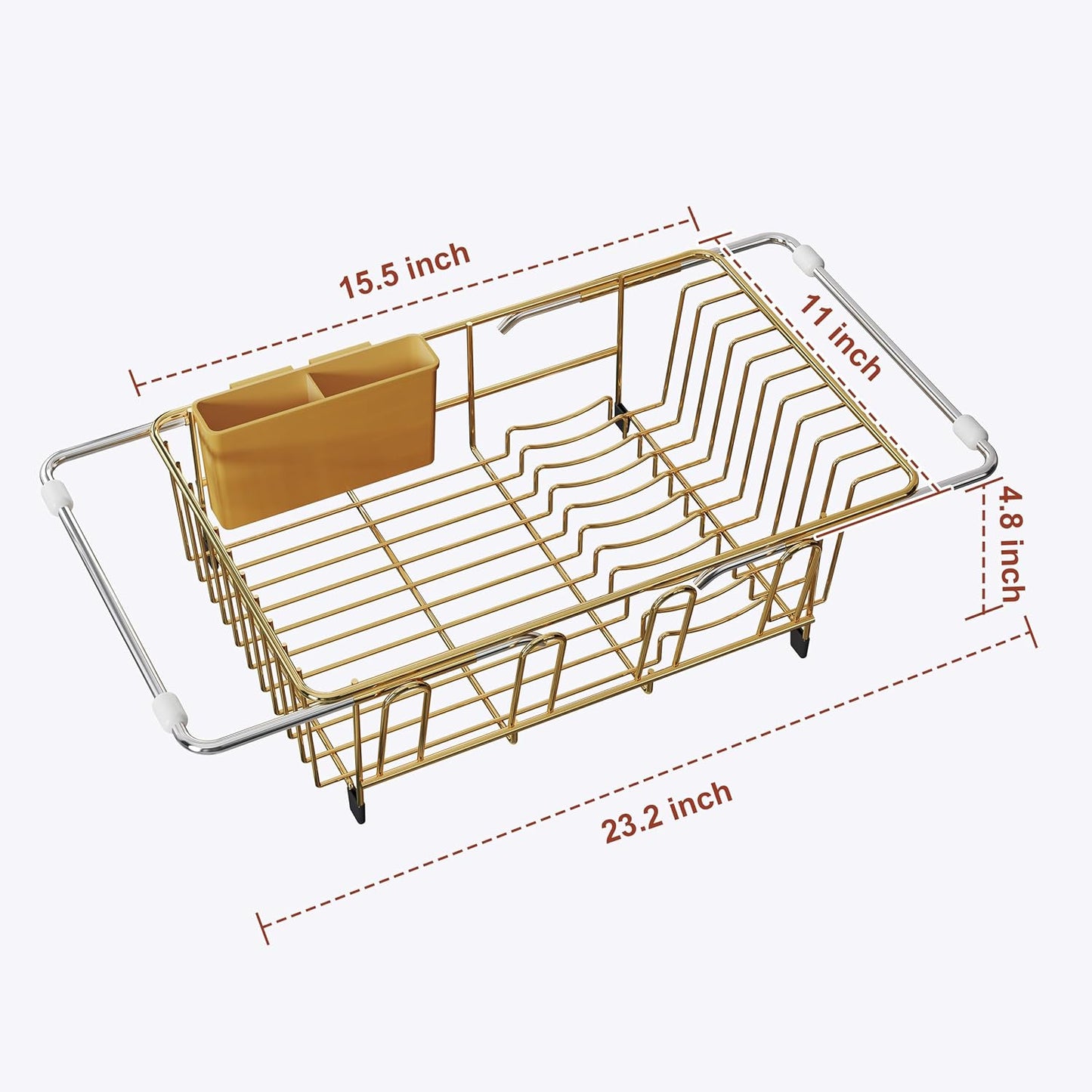JASIWAY Roll Up Dish Drying Rack, Expandable (12.8"-23.8" D x 12.8" W) Stainless Steel Portable Drainer for Kitchen Sink Counter, Foldable Over The Sink Cover with Removable Utensil Holder