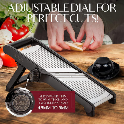 Gramercy Adjustable Mandoline Food Slicer, Mandoline Slicer for Kitchen, Mandolin, Potato, Tomato, Carrot, Vegetable, Fruit and Onion Cutter - Stainless Steel - INCLUDING 1 Pair Cut-Resistant Gloves