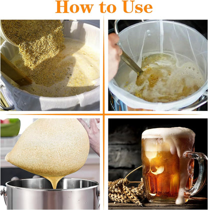 Brew Bags, 2 Pack Extra Large Reusable Straining Bag, 26"x22", 250 Micron Fine Mesh Strainer Bag with Adjustable Drawstring for Home Brewing Hops Grains Fruit Wine Beer Making Brew in a Bag Supplies