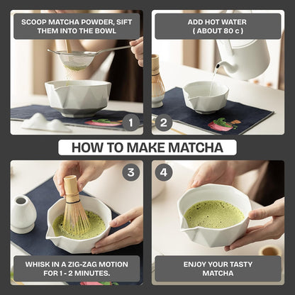 8-Piece Matcha Whisk Set with Bowl, Bamboo Matcha Whisk, Whisk Holder, Scoop & Sifter, Traditional Matcha Kit for Ceremonial Matcha Tea & Lattes, Green