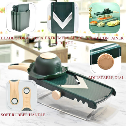 NACOLUS Adjustable Mandoline Slicer for Kitchen - Ultra Sharp V-Blade with Container, Julienning Slicer for Potatoes, Apples, Onions, Tomatoes