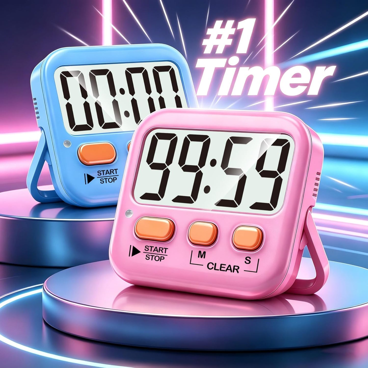 Antonki 2 Pack Digital Timer for Kids, Magnetic Countdown Kitchen Timers for Cooking, Egg, Classroom, Teacher, Exercise, Study, Oven - Battery Included