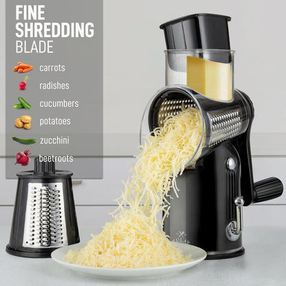Zulay Kitchen Rotary Cheese Grater 5 Blade Cheese Shredder - Manual Hand Crank Cheese Grater With Reinforced Suction & 5 Interchangeable Drums - Easy to Use, Vegetable Chopper Round Mandoline Slicer - Colors B