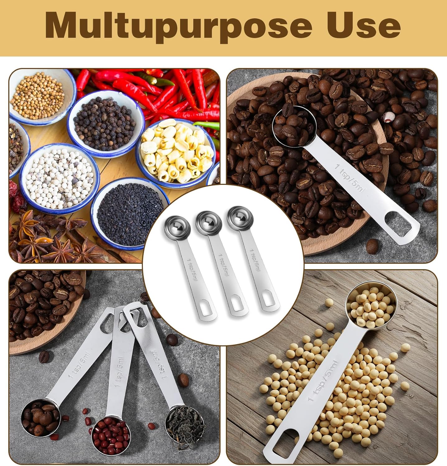 3PCS Teaspoon Measuring Spoon, Short Handle Stainless Steel 1 Teaspoons Measuring Spoon, Precise Scoop for Cooking Baking Spices, Rust Resistant Easy Clean Kitchen Tool, 5ml