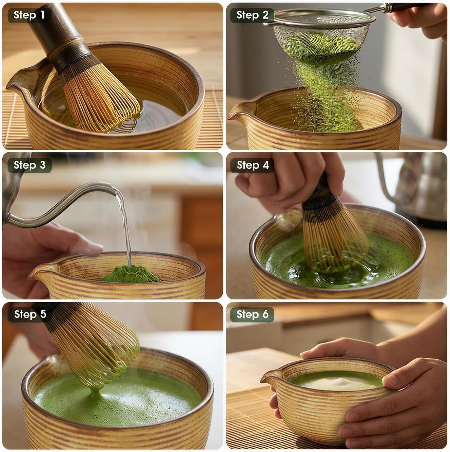 Matcha Whisk Set, 7-Piece Matcha Kit with Ceramic Bowl, Bamboo Whisk, Scoop, Sifter, Holder & Bamboo Mat – Premium Matcha Tea Set for Beginners & Matcha Lovers, Gift Ready