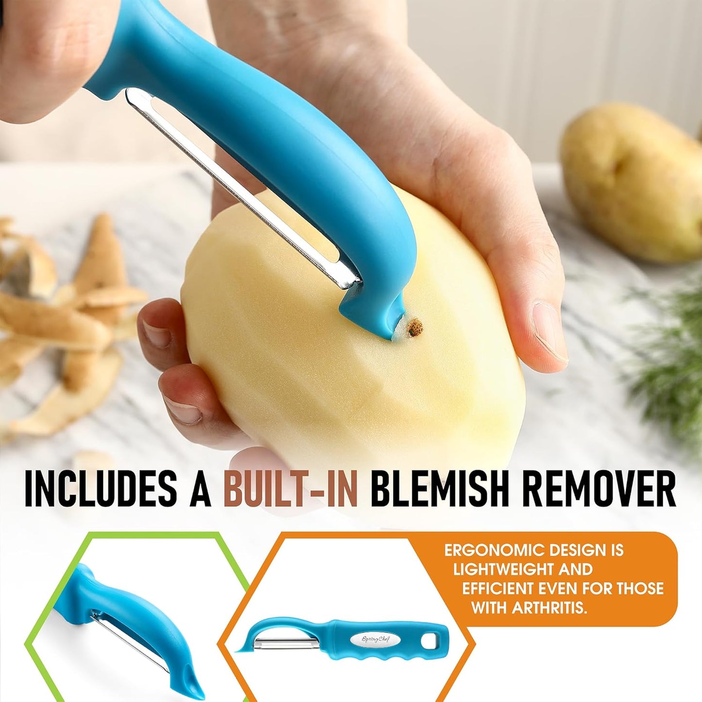 Spring Chef Premium Swivel Vegetable Peeler, Soft Grip Handle and Ultra Sharp Stainless Steel Blades - Perfect Kitchen Peeler For Veggie, Fruit, Potato, Carrot, Apple - Pink Lemonade