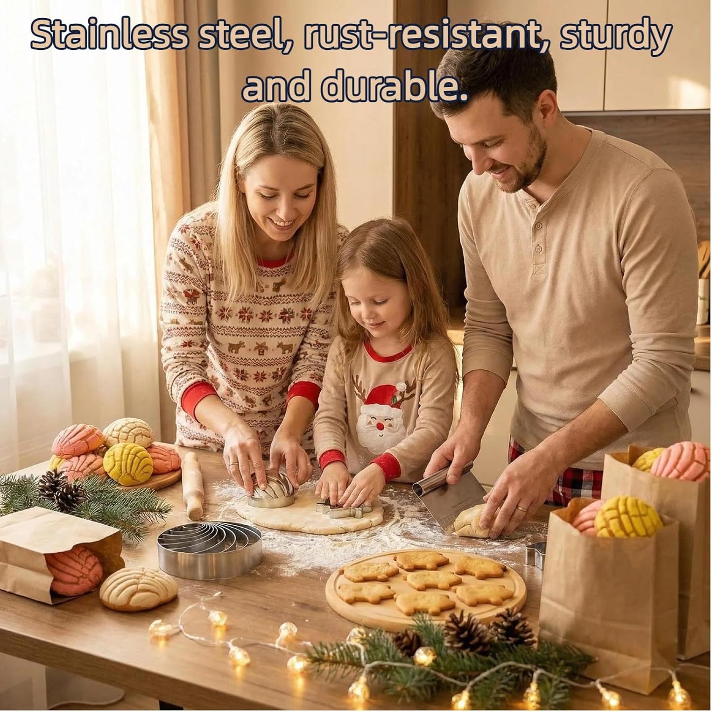 Concha Cutter Set,Stainless Steel Concha Stamp With Dough Scraper And 5pc Pig Cookie Cutter,For Bread Cookie Biscuit,Durable Baking Tools