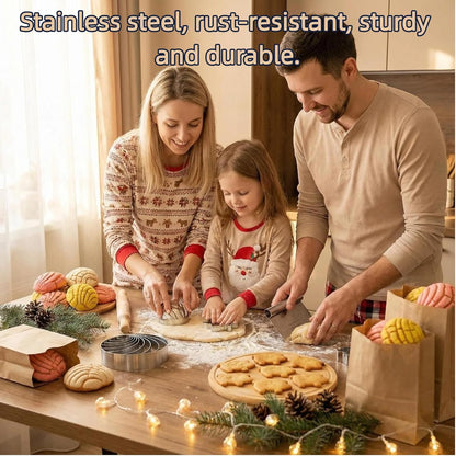 Concha Cutter Set,Stainless Steel Concha Stamp With Dough Scraper And 5pc Pig Cookie Cutter,For Bread Cookie Biscuit,Durable Baking Tools
