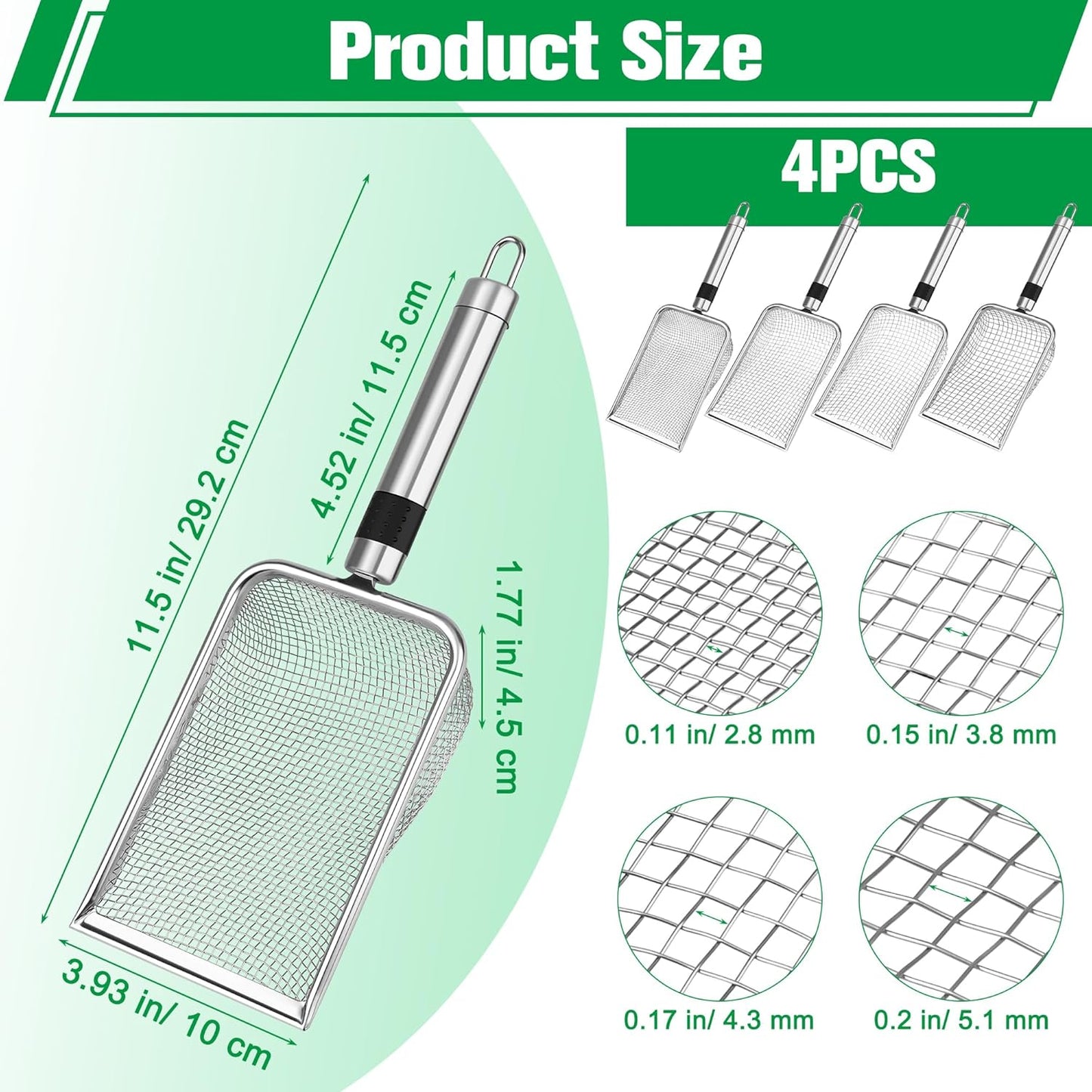 2PCS/ 4PCS Soil Sifter for Gardening, Stainless Steel Sand Soil Compost Sifter for Gardening with Handle, Sieve for Rocks (0.2/0.1 in Mesh, 2)