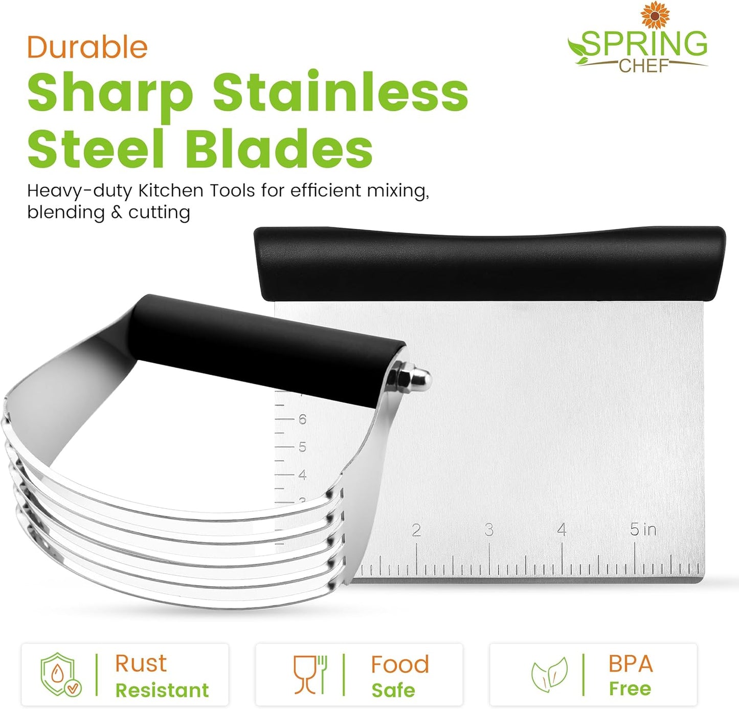 Spring Chef Large Dough Blender & Biscuit Cutter Set, Heavy Duty Stainless Steel Professional Pastry Cutter, Soft Grip, Black
