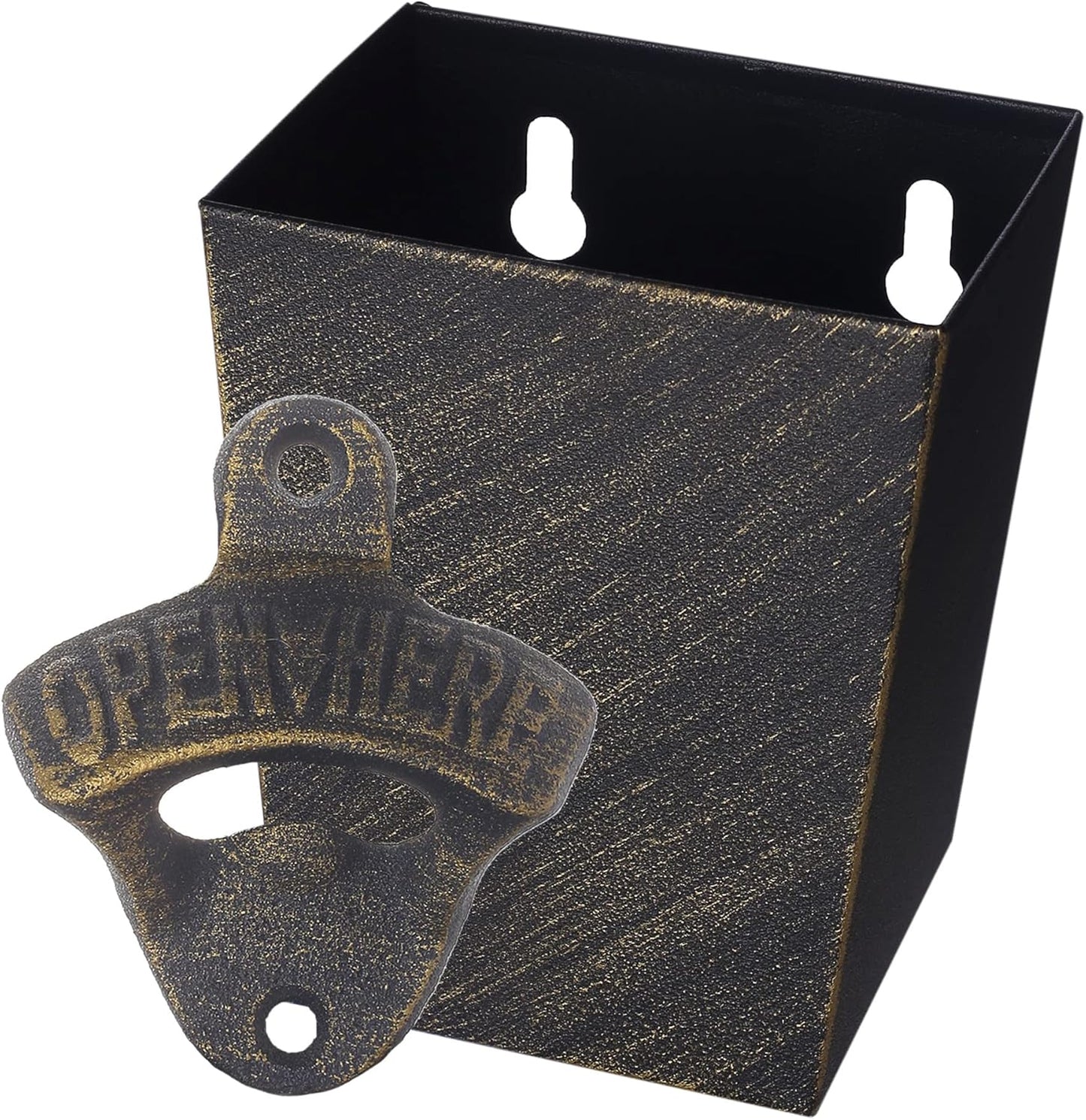 Satin Black Cast Iron Bottle Opener Wall Mounted with Bottle Cap Catcher Narrow