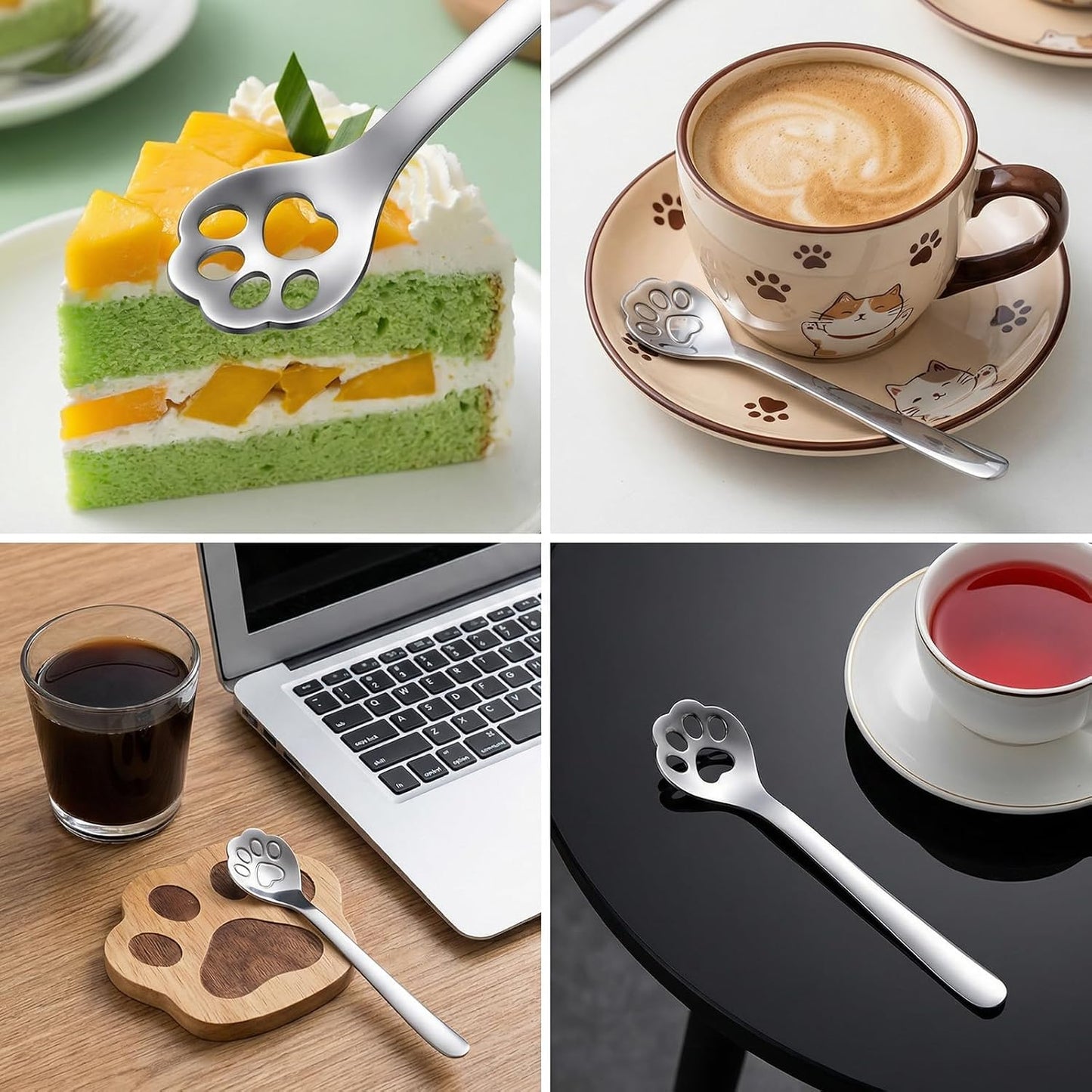 4Pcs Coffee Spoons, Ymapinc Cute Cat Paw Spoon Set, 5.9 Inch Unique Siver Stirring Spoons Set for Coffee Milk Drink Cooking Utensils Accessories