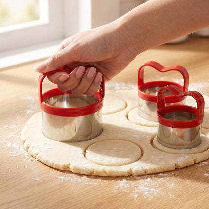 3Pcs Round Cookie Cutters with Handle, Circle Biscuit Cutter for Baking, Dough Cutter, Metal Cookie Cutters, Coated and Soft PVC for Protection