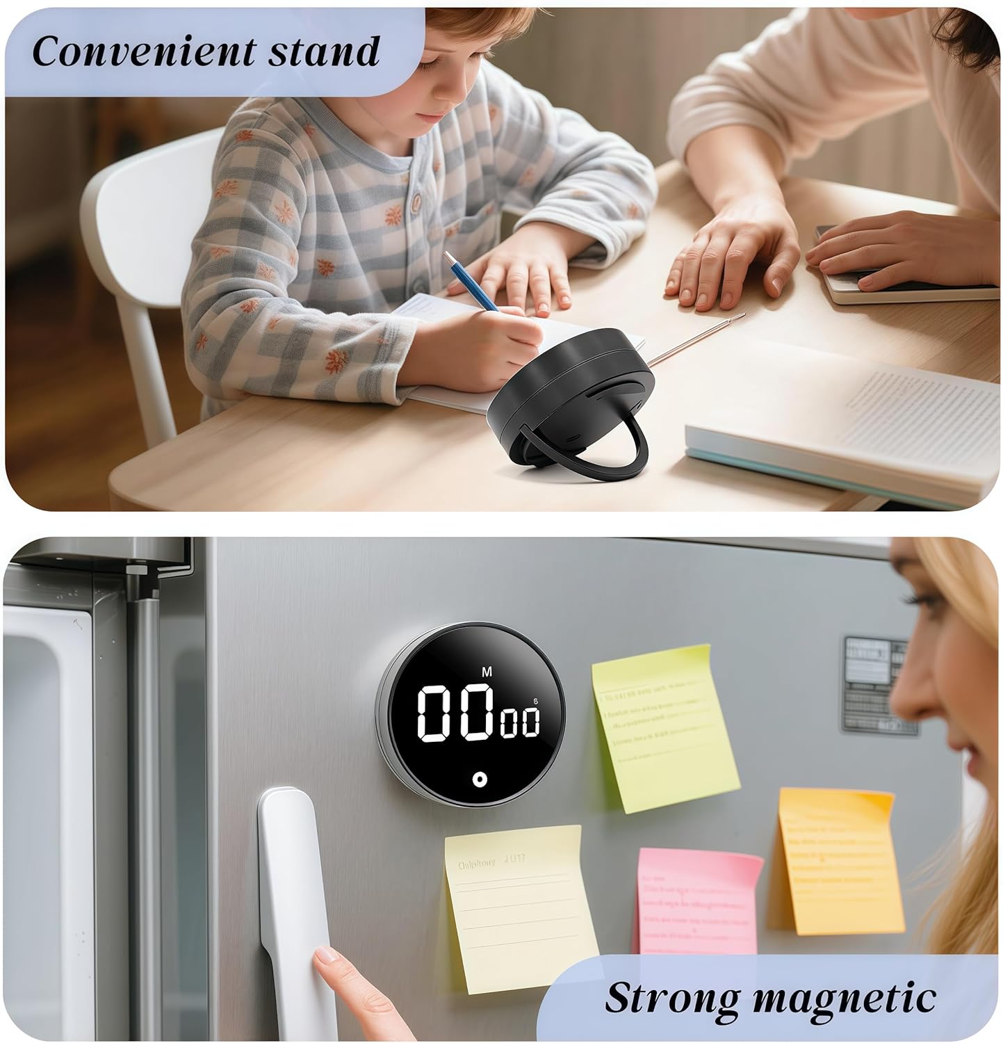 Digital Kitchen Timer - Magnetic 199-Minute Countdown Countup Timer with Large LED Display,Volume Adjustable, Visual timers for Cooking,Gym,Meeting,Classroom,Study,Work,Outdoor Activities,Black