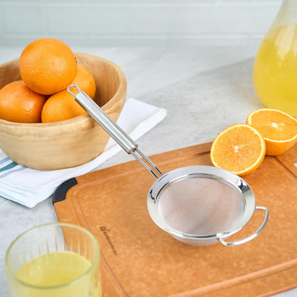 Restaurantware 11.5 in Stainless Steel Fine Mesh Strainer - German Standard Sieve Sifter with Ergonomic Handle, Dishwasher Safe - Reinforced Metal Food Strainer for Quinoa, Soup, Sauce, Baking