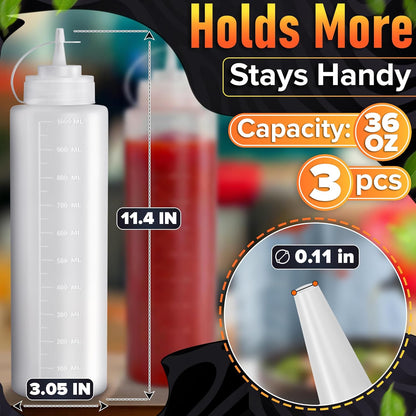 Set of 6 Inverted Condiment Squeeze Bottles 16 oz – Upgraded Design with Added Sealing Gaskets, Self-Closing Valve, Easy-to-Fill Clear Bottles for Sauces, Dressings, Ketchup, Mustard for Everyday Use