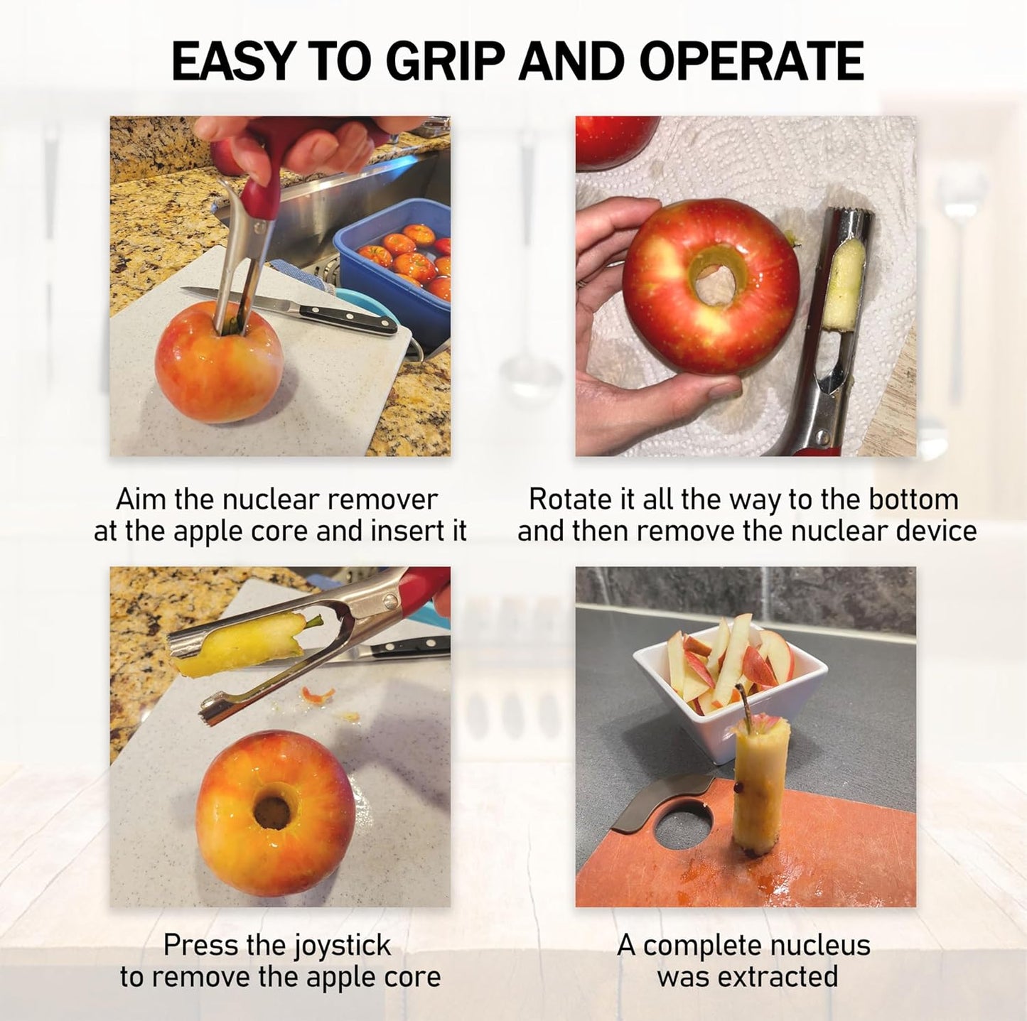 Apple Core Remover Apple Corer Tool, 304 Stainless Steel, Serrated Blades for Easy Coring (Red and Black)