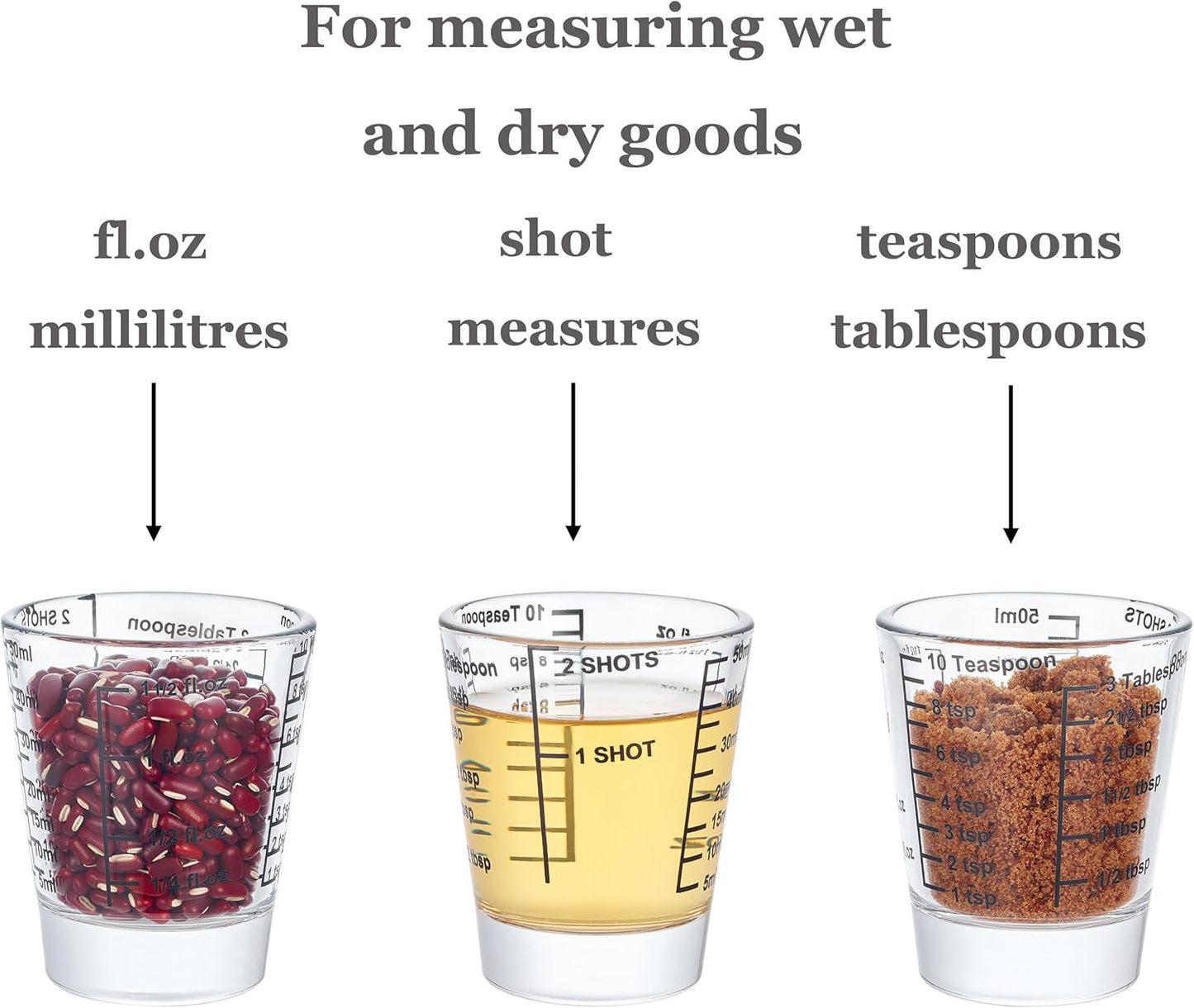 Ackers Mini Measure Heavy Glass, 32-Incremental Measurements Multi-Purpose Liquid and Dry Measuring Shot Glass, Red(Pack of 2)