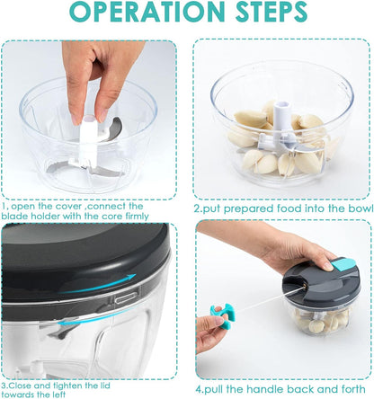 Multi-Function Manual Food Chopper & Processors with Handle and Cover,Vegetable Chopper Shredder,Garlic Press,Suitable for Onions Garlic Peppers Carrots Gingers Fruits,Ideal Gift for Kitchen(Green)
