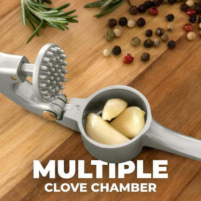 Zulay Kitchen Stainless Steel Garlic Press Rocker Set - Premium Garlic Mincer Garlic Crusher - New Innovative Garlic Crusher with Peeler and Scraper - Comfortable Grip (Black)