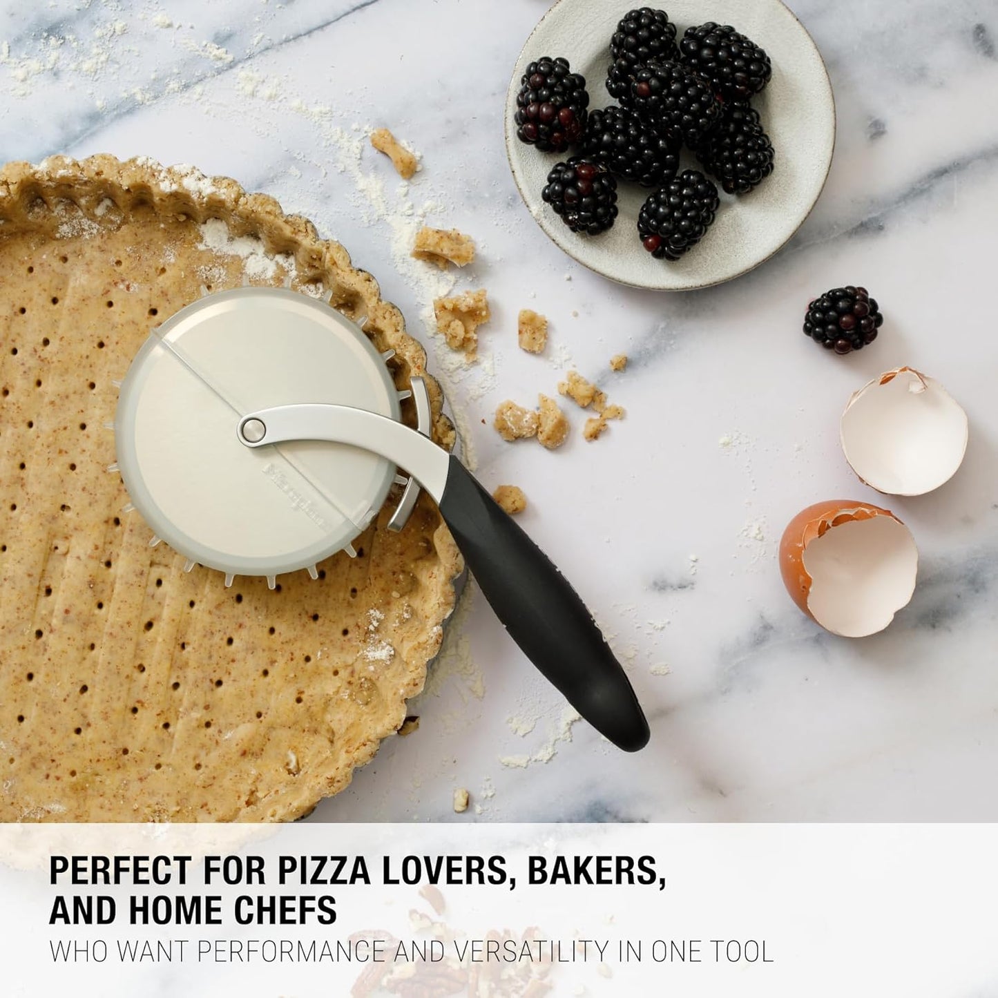 Microplane Pizza Cutter Wheel and Dough Docker | Cutter With Wheel Slicer Sharp Stainless Steel Blade, Ergonomic Handle | 2-in-1 Pizza Slicer & Dough Docking Tool | Non-Slip Handle | Dishwasher Safe