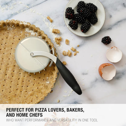 Microplane Pizza Cutter Wheel and Dough Docker | Cutter With Wheel Slicer Sharp Stainless Steel Blade, Ergonomic Handle | 2-in-1 Pizza Slicer & Dough Docking Tool | Non-Slip Handle | Dishwasher Safe