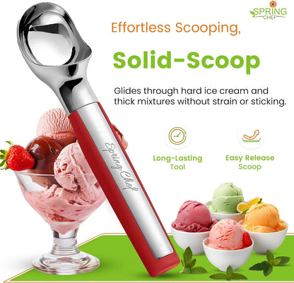 Spring Chef Heavy Duty Metal Ice Cream Scoop - Dishwasher Safe Ice Cream Scooper, Commercial Icecream Scoop Spade, Professional Kitchen Tool for Gelato, Melon, Sundae, Cookie Spoon - Black
