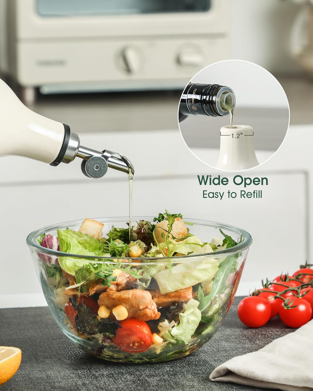 FE FUN ELEMENTS Olive Oil Dispenser Bottle, 19 oz Oil Dispenser for Kitchen and Vinegar Dispenser Bottle, Suitable for Vinegar, Coffee Syrups & Other Liquids, Off White