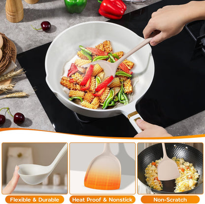 Onader Silicone Cooking Utensils Set of 10, Kitchen Utensils for Nonstick Cookware, Heat Resistant & Nontoxic Spatula Set- Khaki