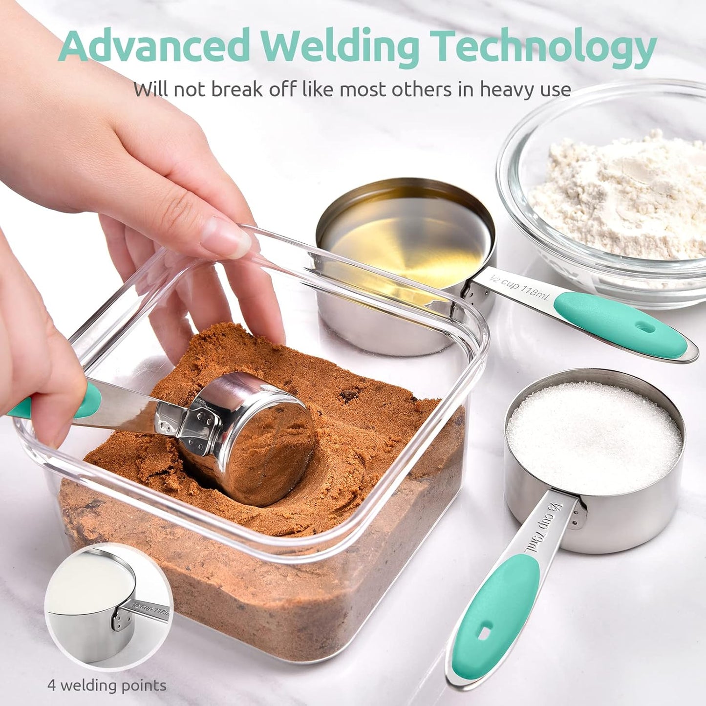 Measuring Cups and Spoons Set: U-Taste 18/8 Stainless Steel 12 Pieces Metal Stacking Kitchen Baking Cooking Food Measure Set 7 Cups 5 Spoons with Strengthened Weld Joints (Black, Upgraded Version)