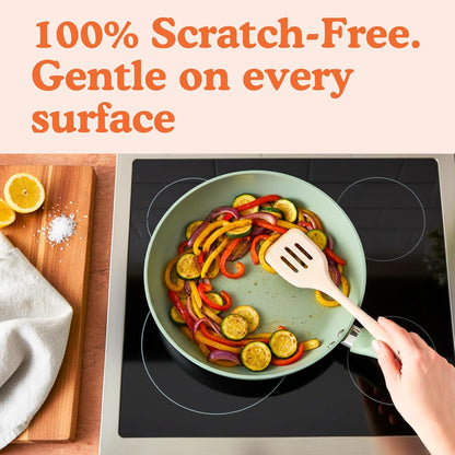 Non-Toxic Platinum Silicone Kitchen Utensil Set of 2 – Non-Scratch Cooking Spoon & Spatula, 100% Plastic Free, Stainless Steel Core, Heat Resistant 500°F, Beige