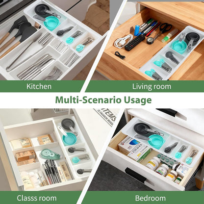 Expandable Measuring Cup Organizer & Measuring Spoon Organizer for Deep Drawers, 11.4''–18.1'' Adjustable Kitchen Drawer Organizer with 3 Dividers, Space-Saving Flatware Bin for Home & Kitchen
