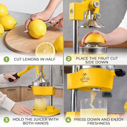 Zulay Kitchen Cast Iron Juicer - Heavy Duty Manual Juicer with Detachable Strainers for Easy Cleaning, Orange Juice Press for Citrus Fruits, Perfect for Bartenders, Juice Lovers & Health Enthusiasts