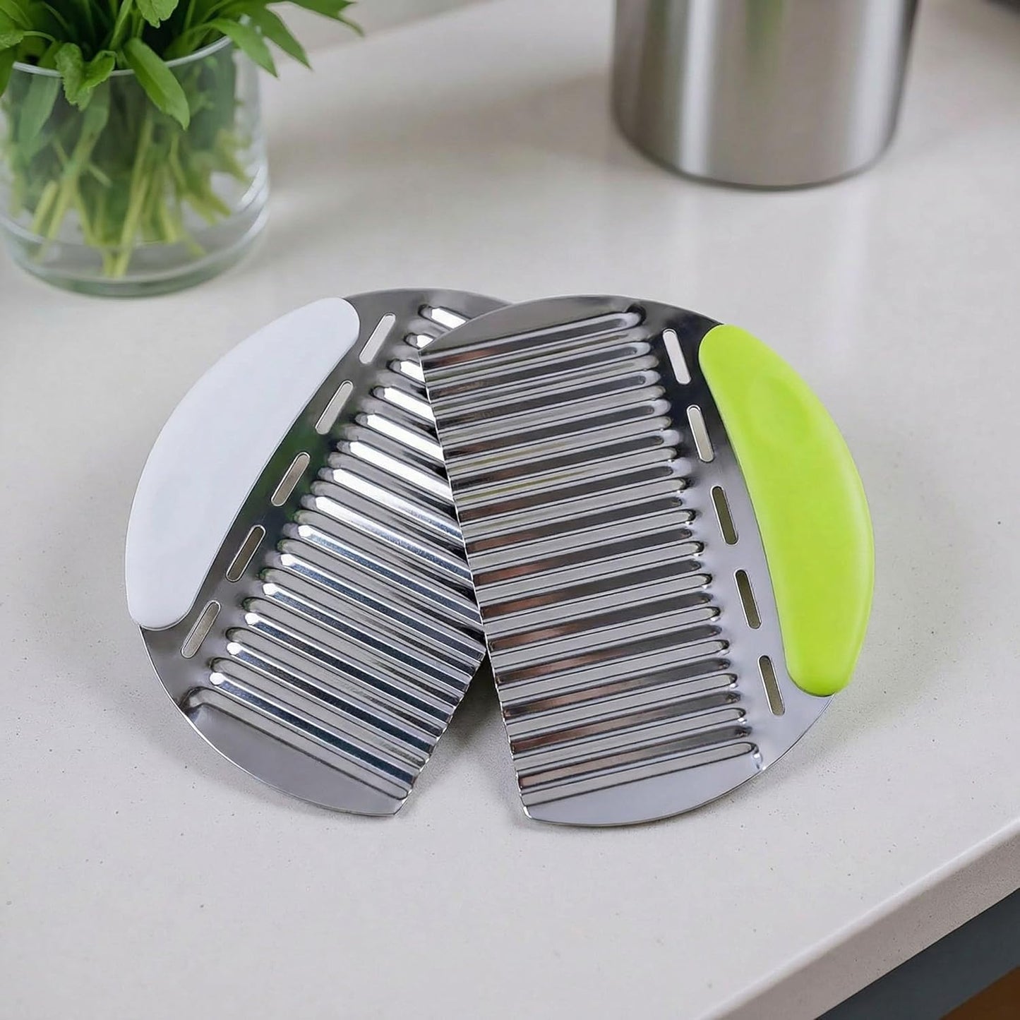 2 Pcs Stainless Steel Crinkle Chopper & French Fry Cutter Heavy Duty Wavy Potato Slicer for Vegetables Fruits Cheese Kitchen Gadget Vegetable Chopping Tool (Black & Yellow)