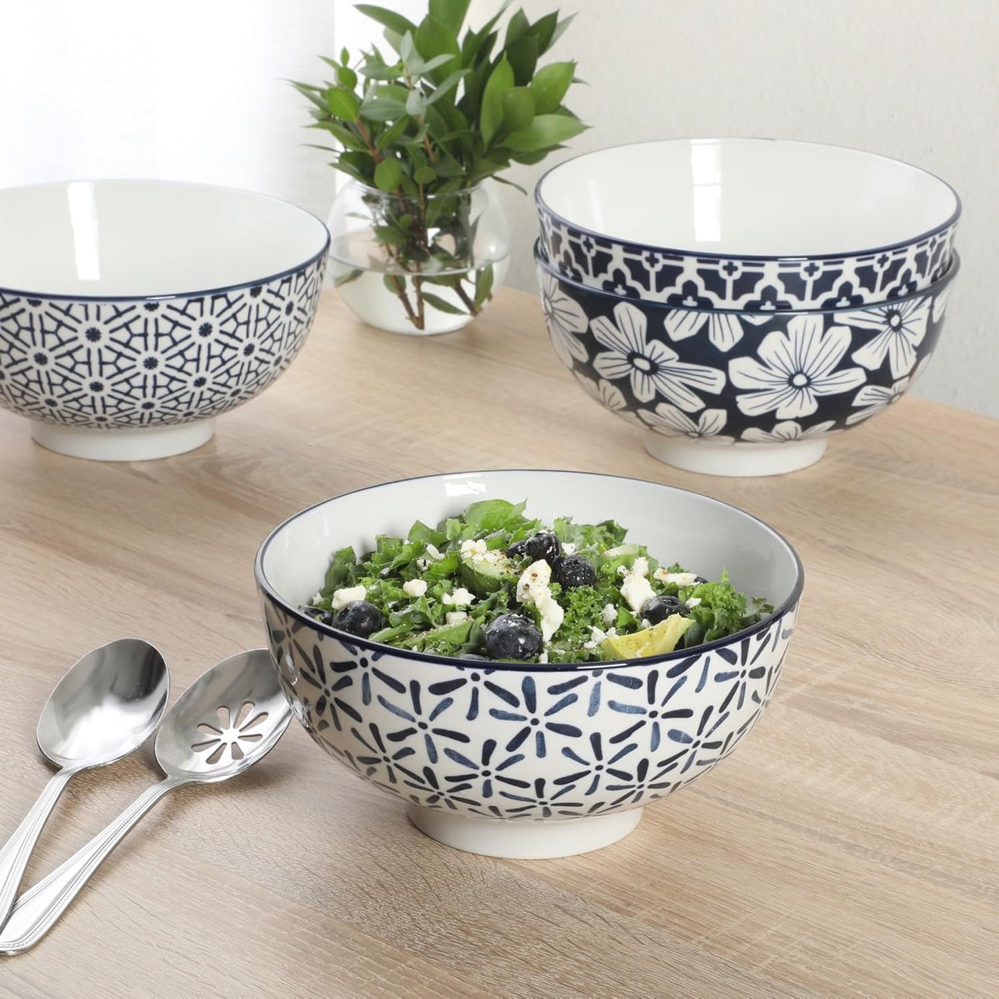 Gibson Home Extra Large Serving Bowls Set of 2-100 oz 10-Inch White Porcelain Salad Bowl Set, Stackable Ceramic Kitchen Bowls, Dishwasher & Microwave Safe