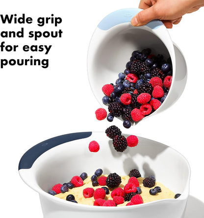 OXO Good Grips 3-Piece Plastic Mixing Bowl Set - Cadet Blue, Tower Gray, Jade, Small, Medium, Large