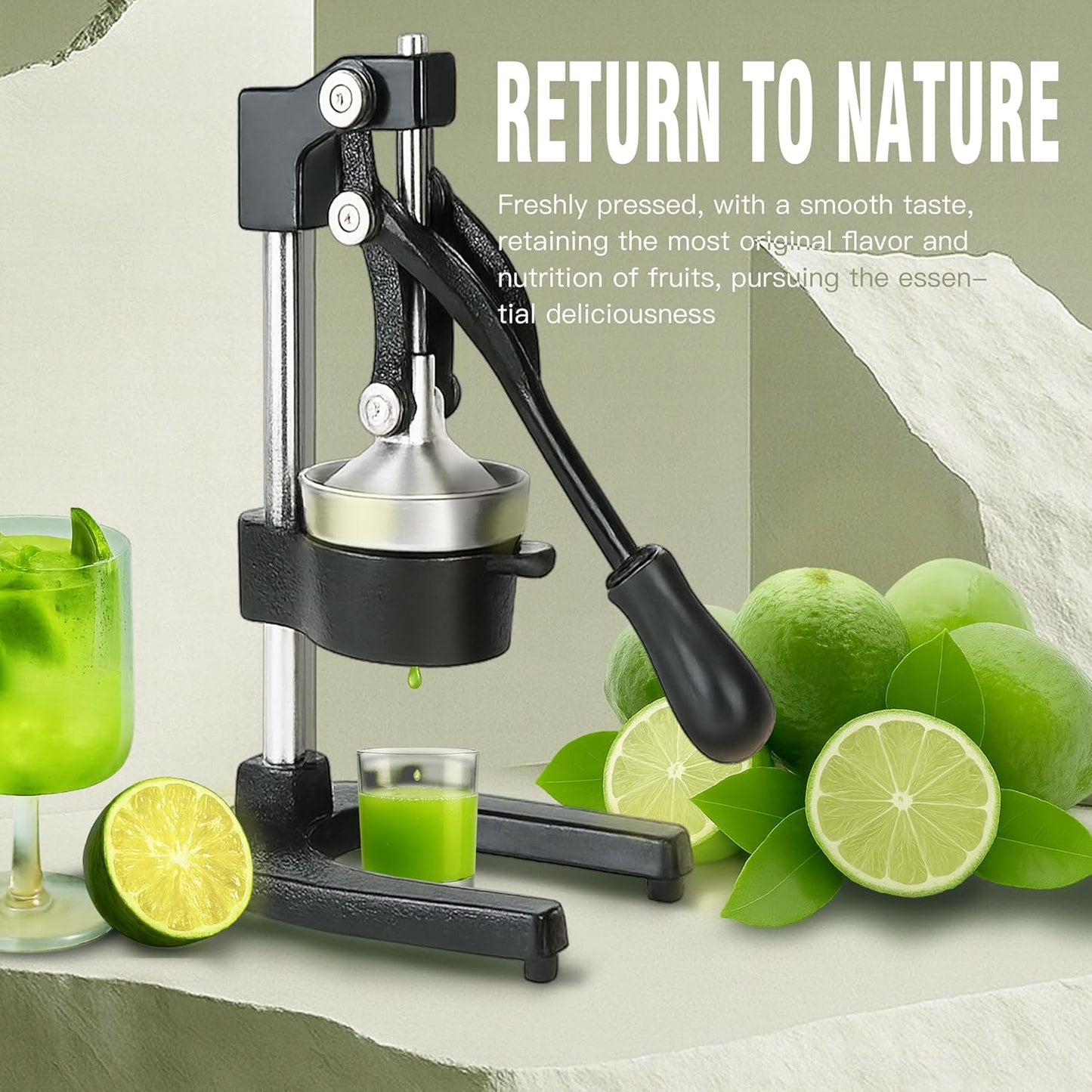 Cast Iron Juicer Hand Press – Heavy Duty Manual Citrus Juicer, Professional Orange Press, Stainless Steel Lemon Squeezer & Lime Juice Extractor (gray)