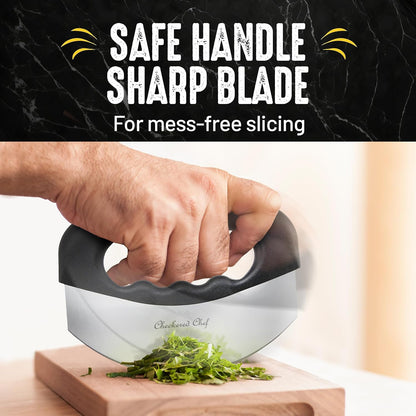 Checkered Chef Salad Chopper Tool, Mezzaluna Knife Stainless Steel Vegetable Rocker