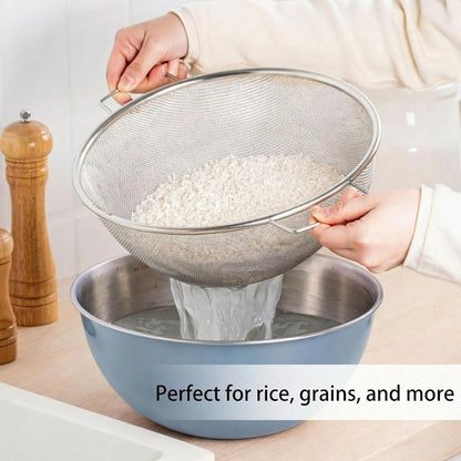 304 Stainless Steel Kitchen Colander Set, 3.5QT Colander with Handle and Bowl, 40 Mesh Fine Strainer, Fast Draining for Rice, Pasta, Fruits & Vegetables, Dishwasher Safe