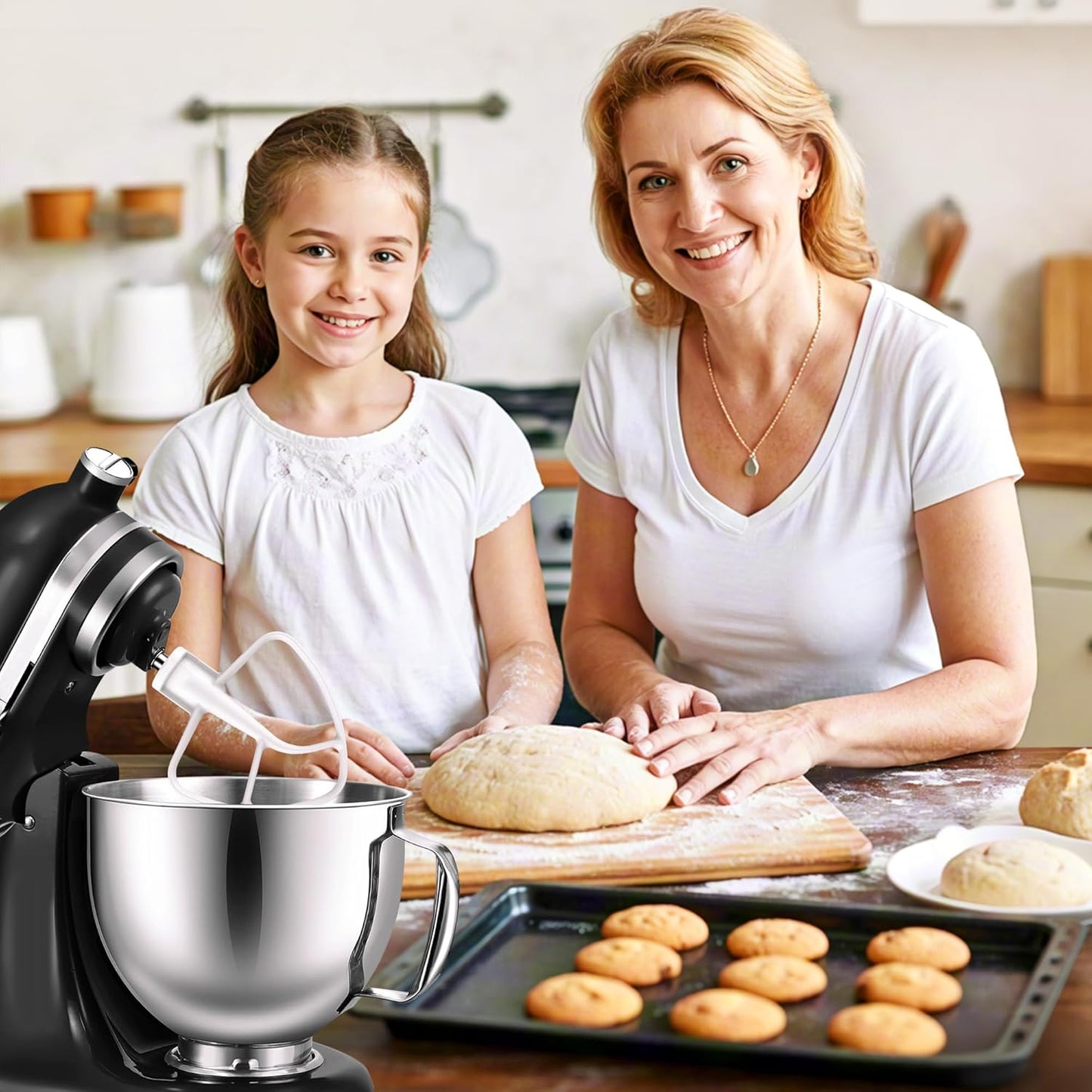 3 Pack Mixer Attachments Set for KitchenAid 4.5-5 Quart Tilt-Head Stand Mixers, Replacement Parts Kit with K45DH Dough Hook, K45B Coated Flat Beater, Stainless Steel K45WW Wire Whip, Dishwasher Safe