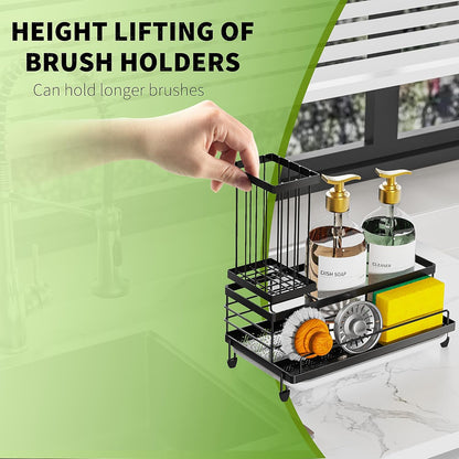 Sponge Holder for Kitchen Sink, Smiley Face Sink Caddy with Removable Brush Holder,Self-Draining Sponge Caddy for Sponge,Soap,Dish Brush,Scrubber,Kitchen Essentials and Gadgets