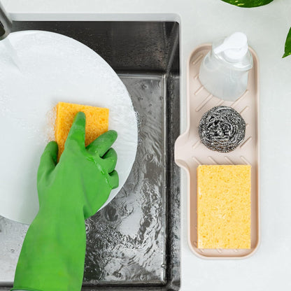 Zulay Kitchen (9x3.5in Sponge Holder for Kitchen Sink - Flexible Heavy-duty Multipurpose Sink Caddy - Counter Organizer for Kitchen, Bathroom, Makeup, Trinkets & More! (Grey)